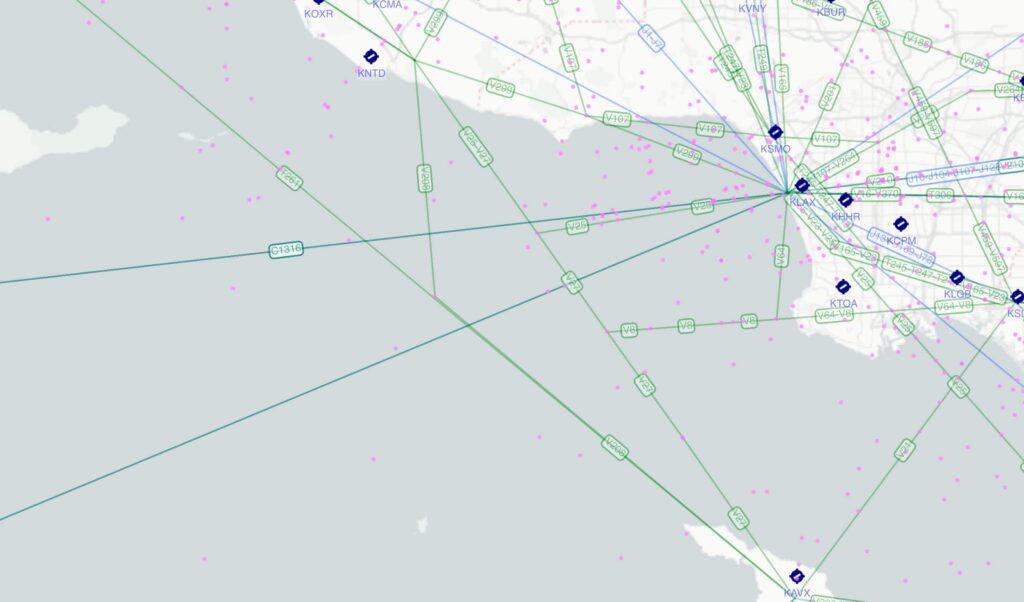 XPFlightPlanner light map theme over KLAX