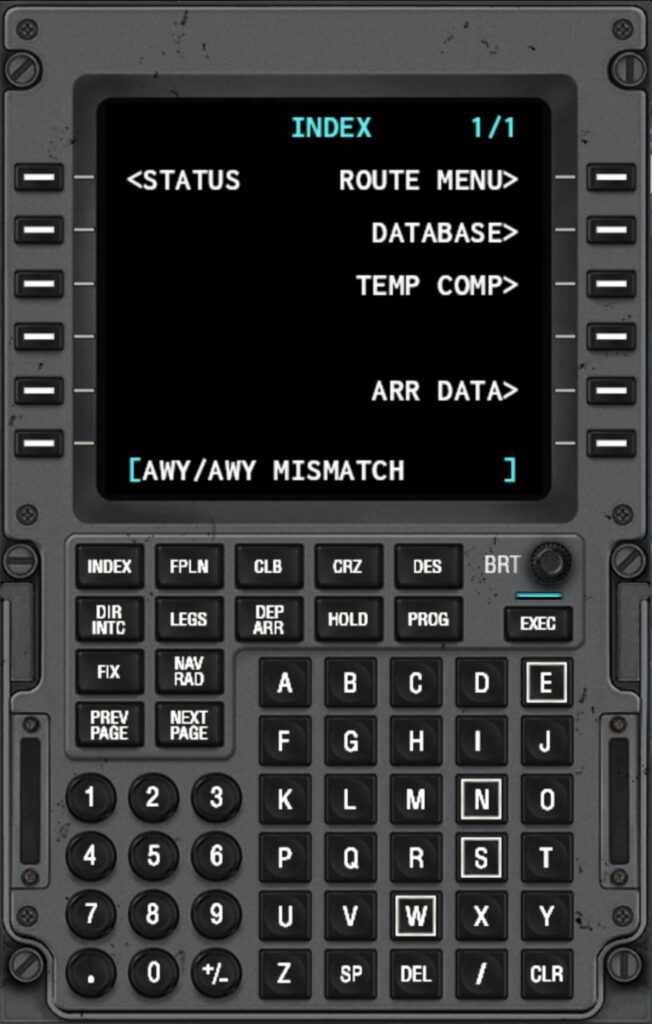 X-Plane FMS main menu