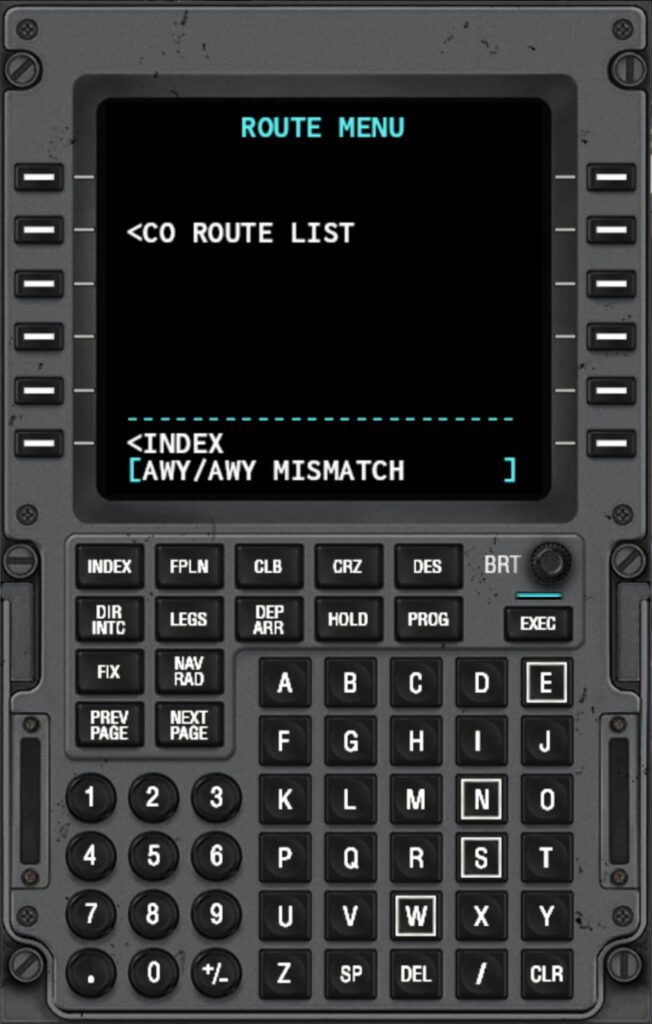 X-Plane FMS route menu
